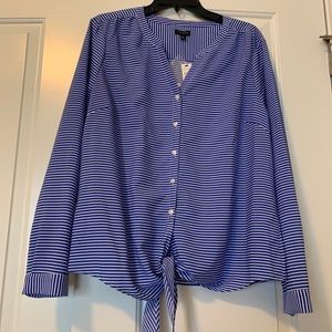 Blue and white striped tie blouse